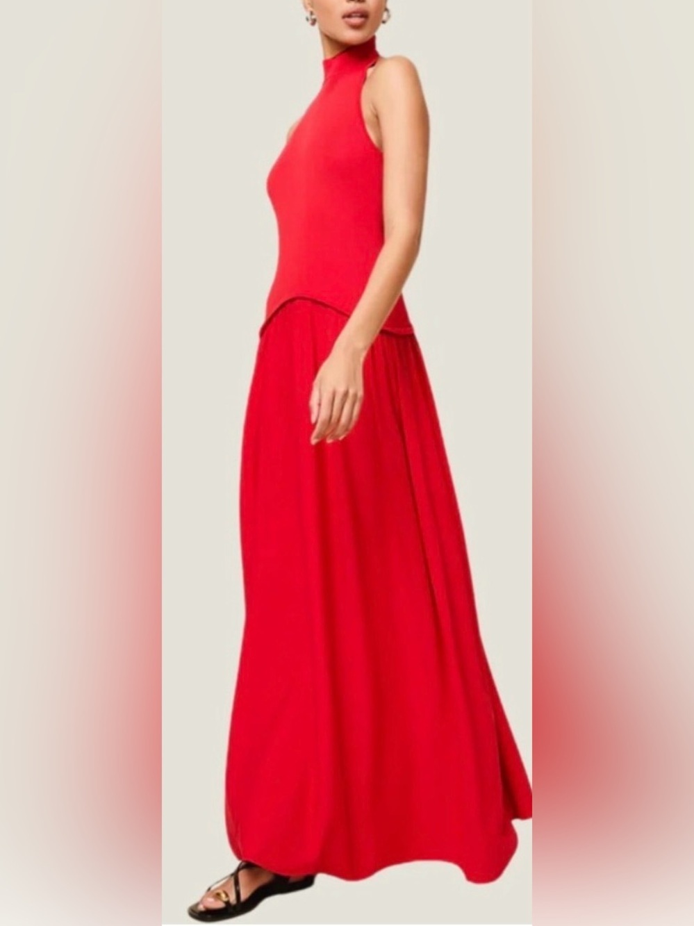 NEW SOLID & STRIPED apple red Halter Soglio knit maxi dress Sz S - Picture 3 of 11